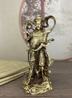 纯黄铜韦陀天菩萨护法铜像小摆件韦驮居家用供奉佛像桌面摆件