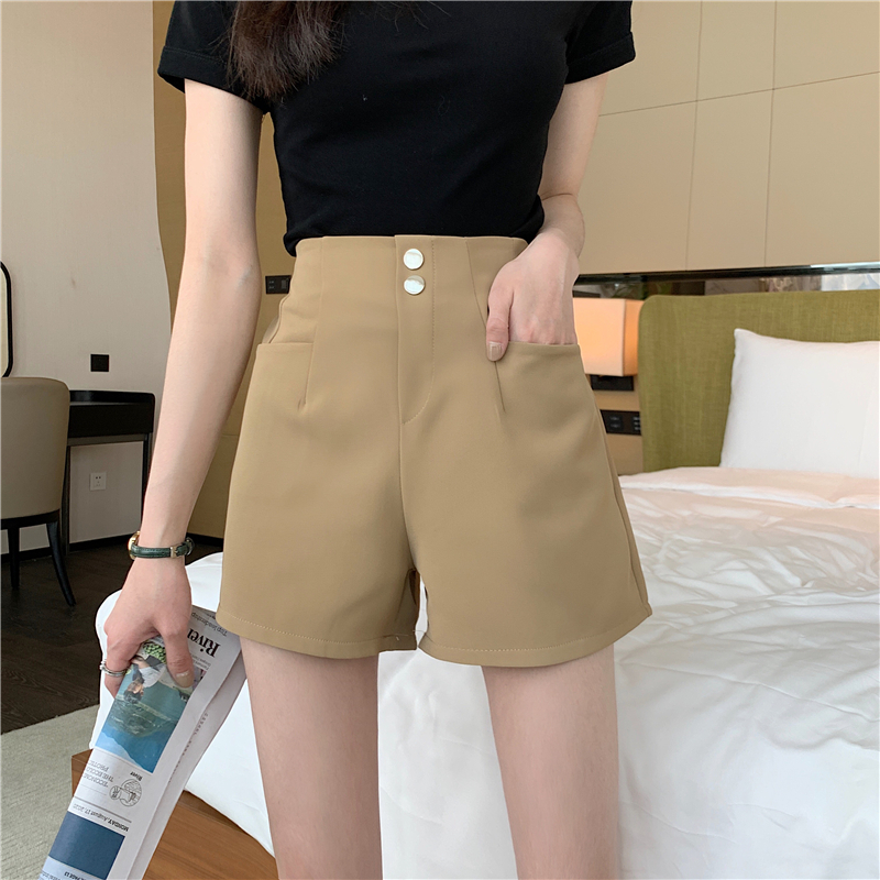 Real shot real price new Korean loose thin versatile small elastic waist suit wide leg shorts