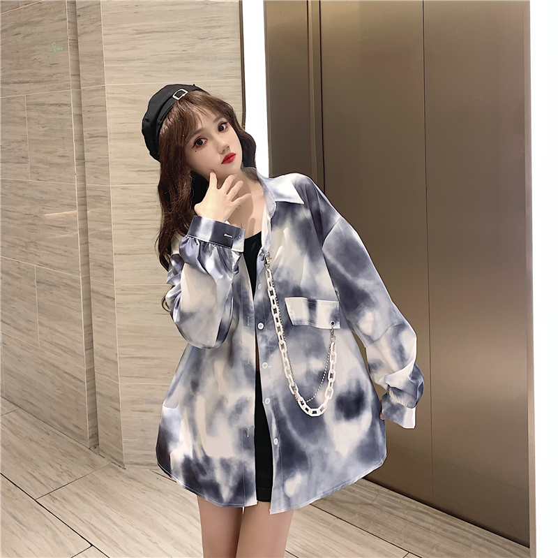 Real shooting and real price new spring clothes Harajuku style super fire personality tie dye chain loose casual cardigan coat