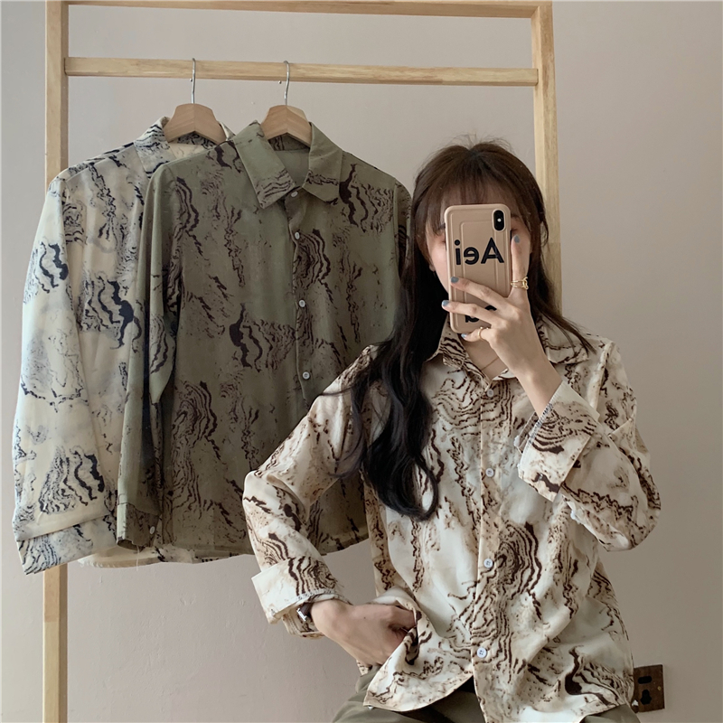 Real price ~ New Retro Hong Kong tie dyed shirt for women with loose design and Long Sleeve Chiffon shirt