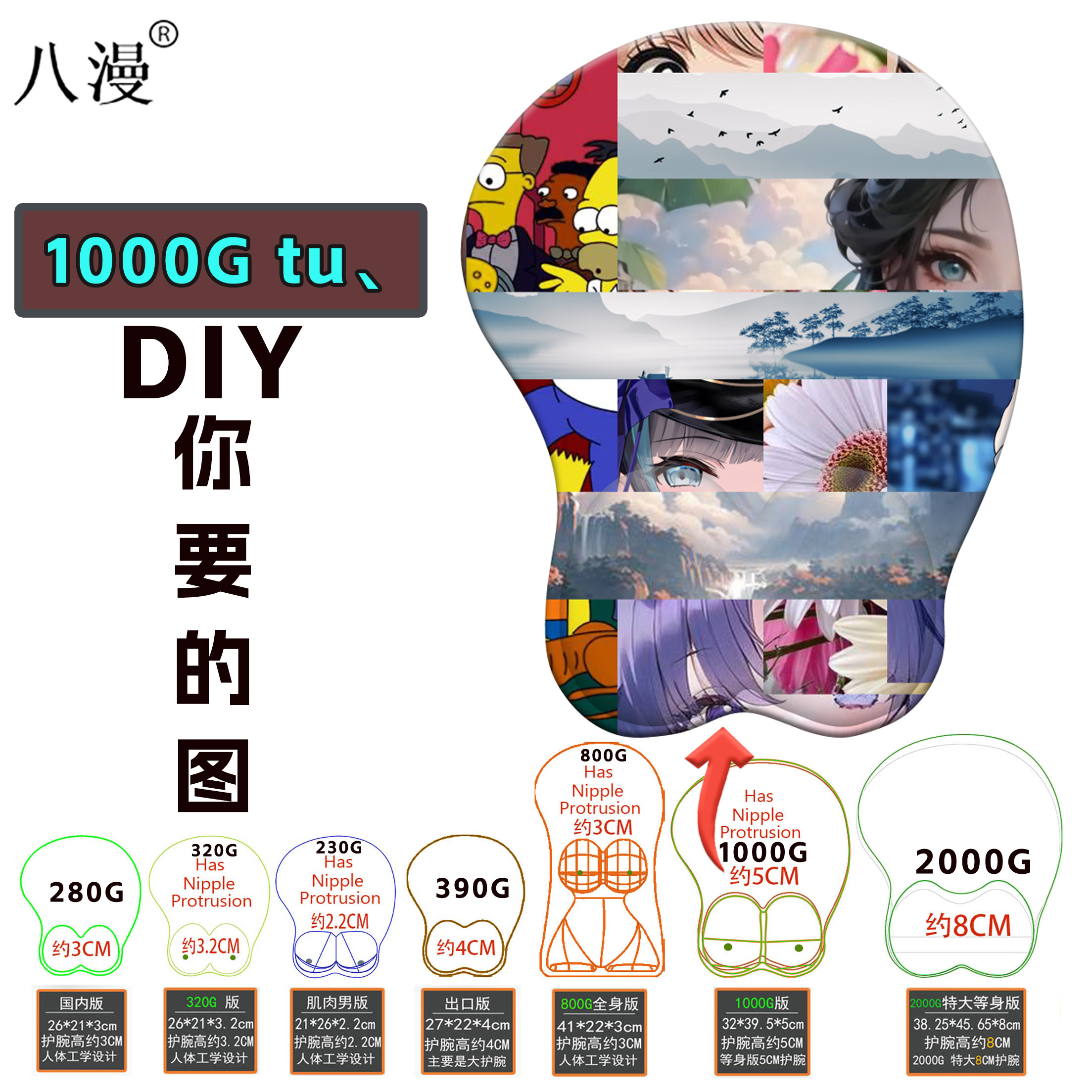 真人写实款3d立体鼠标垫硅胶护腕垫AI动漫美女写真禁欲系来图定制