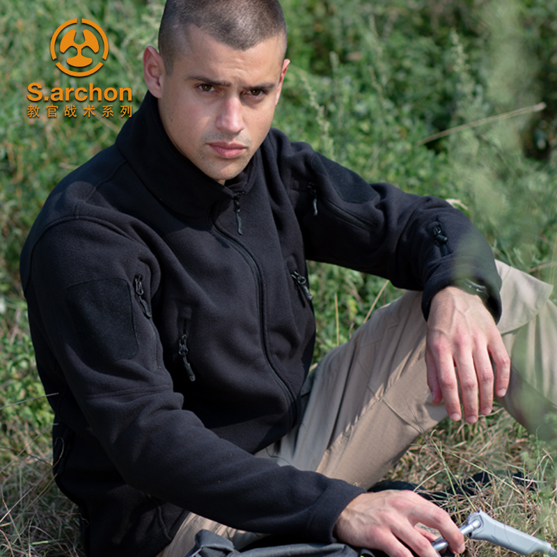 秋冬户外抓绒衣男摇粒绒开衫保暖外套军迷冲锋衣内胆加厚双面绒衣