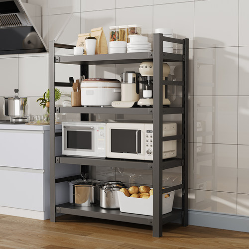 带围栏厨房置物架落地式多层微波炉架收纳架多功能烤箱锅架储物架