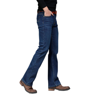 秋冬新款男微喇叭牛仔长裤子 韩版潮弹力修身加绒加厚保暖牛仔裤