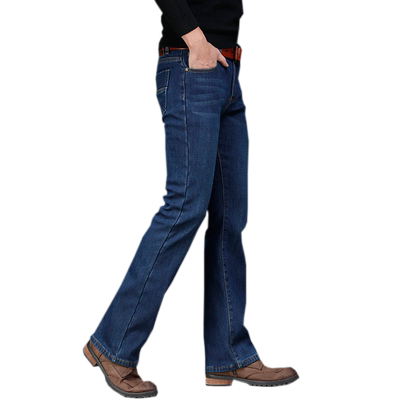 男微喇叭韩版加绒加厚保暖牛仔裤