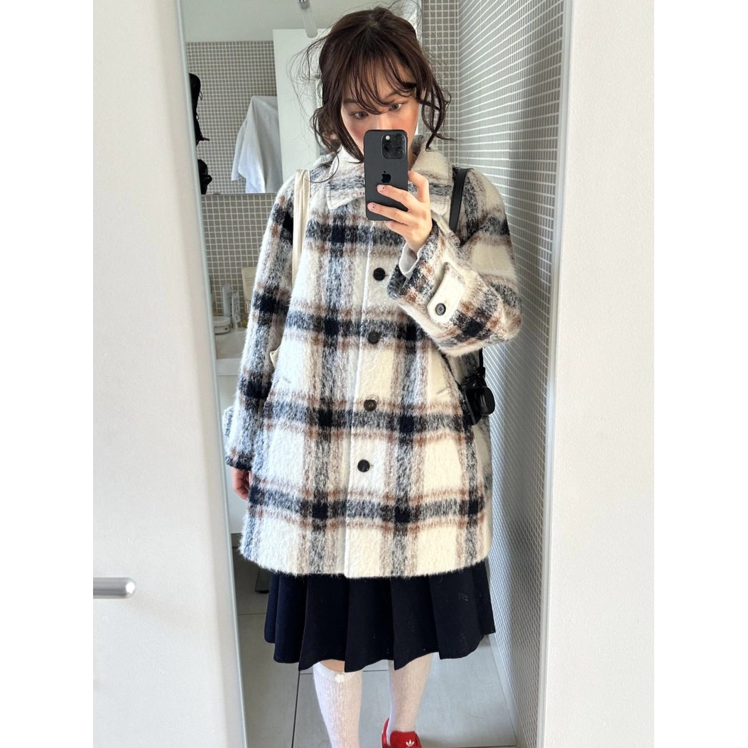 秒发！2026巨好看羊毛大衣韩国冬fletta翻领可拆卸腰带格纹外套女,女装/女士精品,毛呢外套,淘宝优惠券,粉丝福利购,淘宝优惠卷