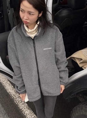 秒发！韩国25秋冬smooth*ood慵懒休闲百搭气质立领拉链摇粒绒外套