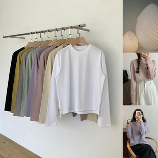 秒发 上衣女 鸡蛋家egg糖果色打底棉T恤25冬韩国宽松休闲圆领长袖