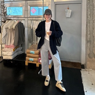 松弛感直筒松紧腰毛边九分休闲卫裤 韩国26春新款 子 时髦神裤 秒发