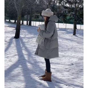 纯色连帽中长款 陆续 新款 90鸭绒羽绒服韩国2025冬季 外套女 OUNCE