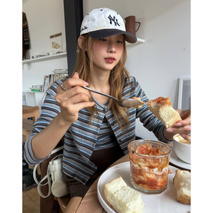 韩国复古条纹开衫 入2026新品 细肩带吊带背心两件套女 套装 现货