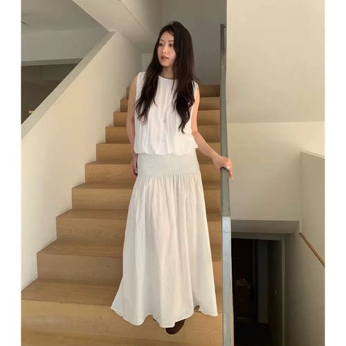 现货！韩系26夏季新款韩国设计师mono褶皱背心+抽褶半身裙女