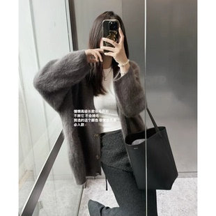 毛衣外套女 韩国25秋冬气质纯色中长款 秒发 高级感长绒毛针织开衫