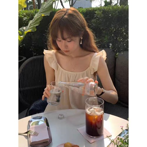 甜妹天菜OUNCE韩系小飞袖背心东大门夏新款温柔吊带上衣女