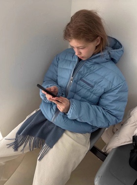 现货！韩国2025冬smoothmo*d鹅绒90短款拉链轻薄连帽排骨羽绒服女