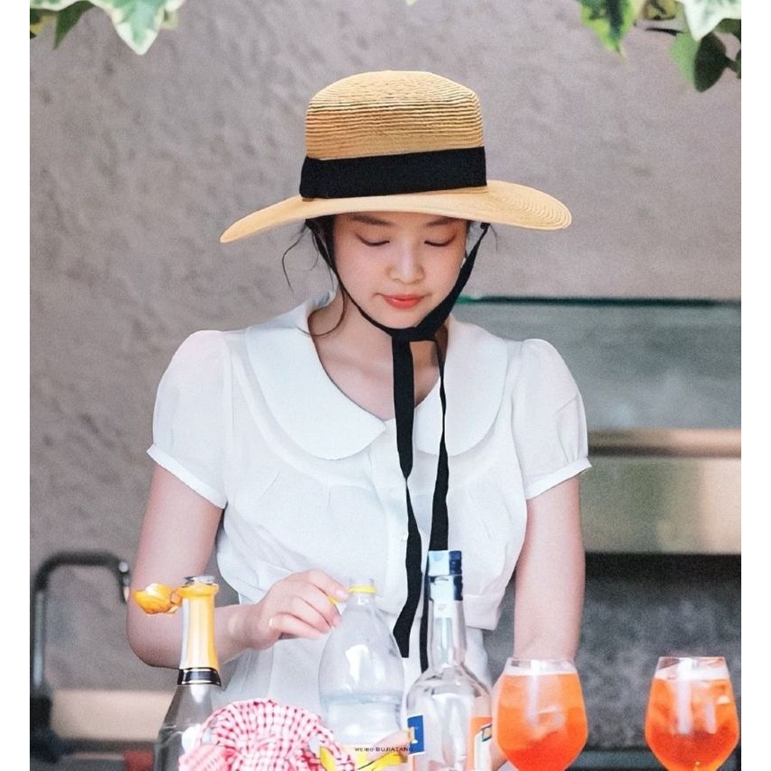 秒发！Jennie同款泡泡袖衬衫2025夏韩国减龄娃娃领收腰短袖上衣女