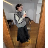 半身裙韩国李锦华同款 秒发 超好看冬装 双层褶皱下摆抽绳中长裙女