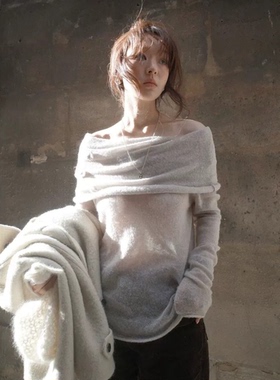 秒发！纯欲设计感2026春季新款韩国fletta立体花朵一字肩针织衫女