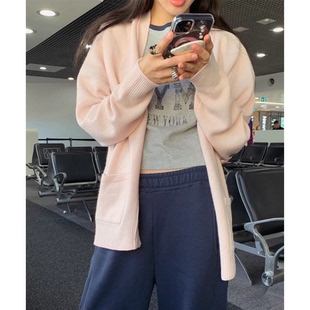 外套 羊毛针织开衫 现货 软糯好穿26春韩国设计师baby酱粉色插肩袖