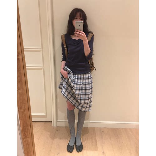 秒发！2026春夏季新款韩国baby酱文艺小清新甜美少女风格纹半身裙