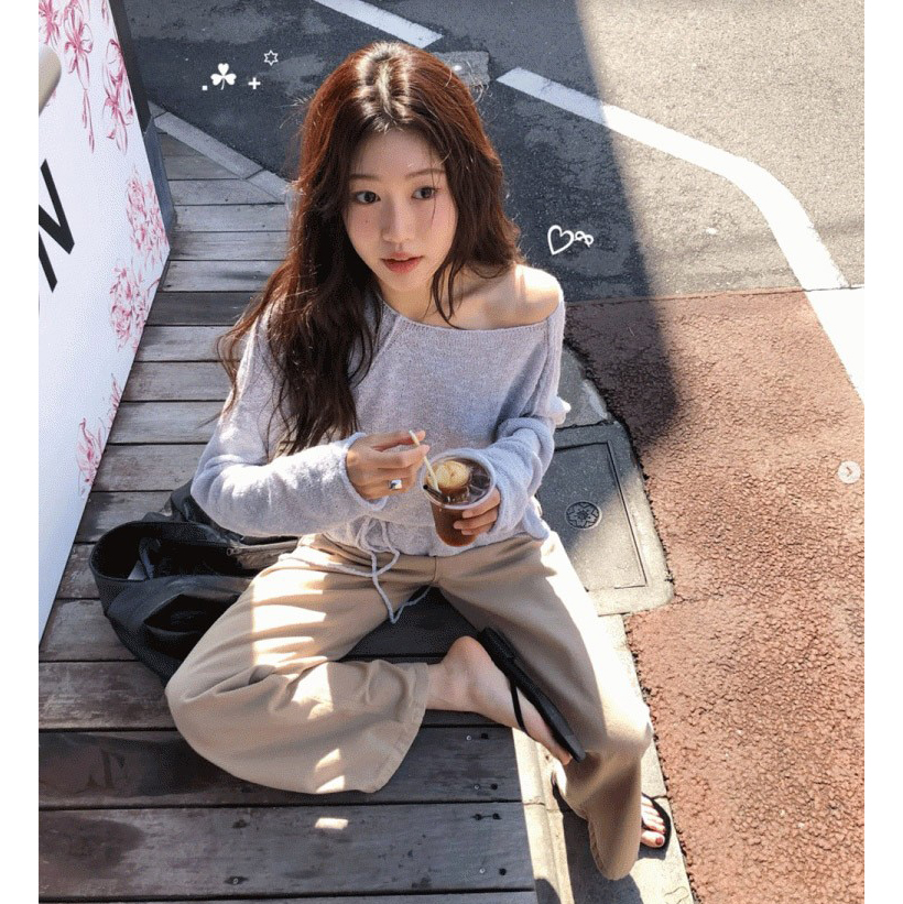 秒发！超温柔25早秋韩国设计师腰部系带显瘦圆领卷边针织衫上衣女