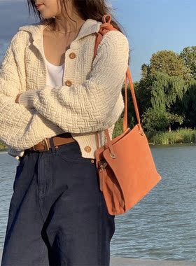 秒发！韩国25冬modest m*od小众扭花菱格翻领针织开衫毛衣外套女