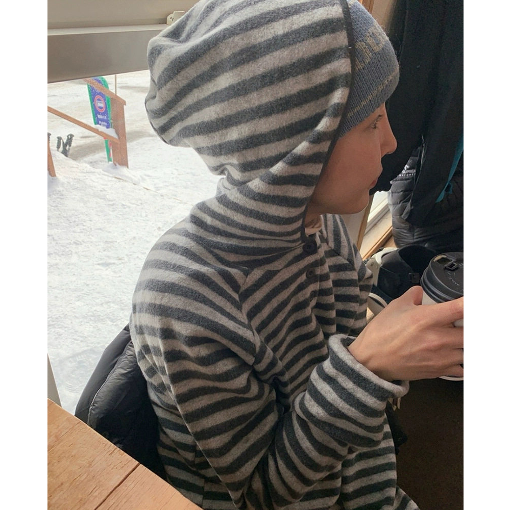 秒发！baby酱连帽条纹针织衫卫衣2026新款韩国保暖绒感套头上衣女,女装/女士精品,卫衣/绒衫,淘宝优惠券,粉丝福利购,淘宝优惠卷