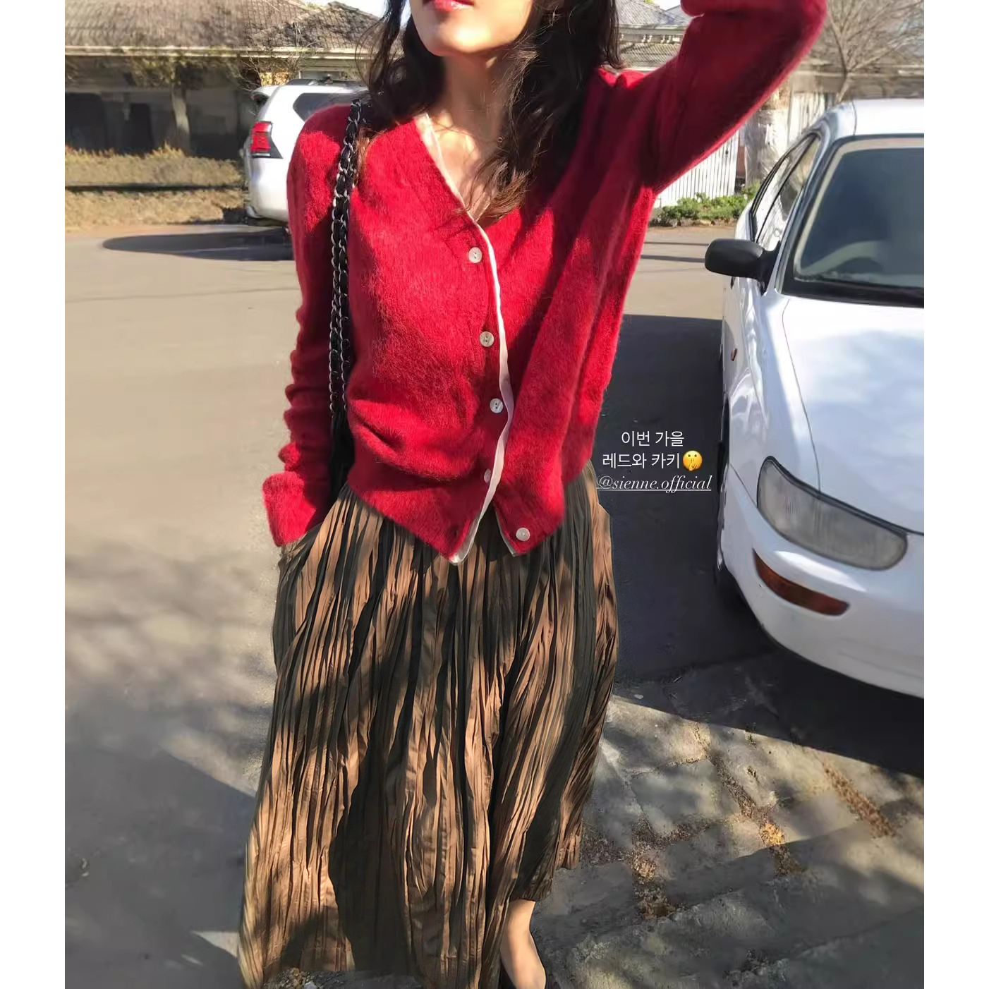 秒发！韩国设计师25冬sie*ne bout*que羊毛针织衫+海军蓝中长裙女