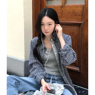 ommoon撞色翻领格纹衬衫 现货 韩国设计师letterf 新款 2026春季