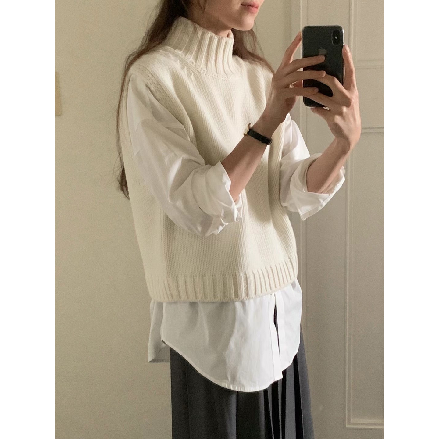 秒发！高领羊毛针织背心25冬韩国ounce叠穿设计纯色无袖马甲女