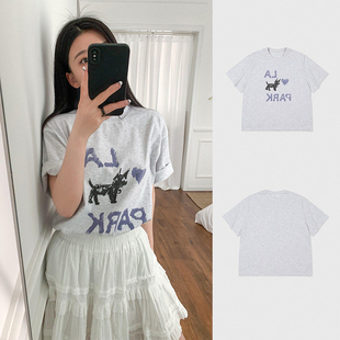现货！jennie/IU同款爱心潦草小狗短袖韩国夏季宽松圆领套头T恤女