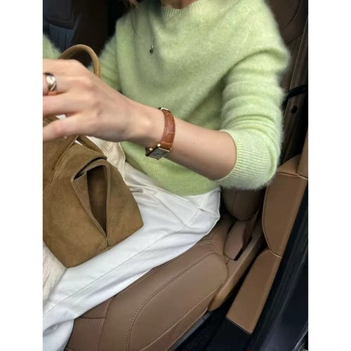 现！高品质！5羊绒90羊毛韩国erume秋日多巴胺彩色圆领羊绒毛衣女