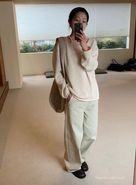 休闲简约纯色阔腿牛仔裤女2026春夏季新款韩国m*ia显瘦直筒长裤子