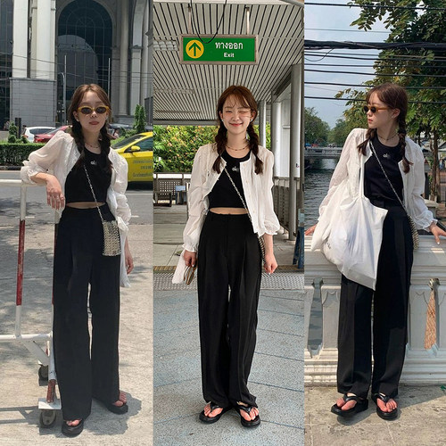 秒发！垂感休闲裤女26夏韩国东大门简约凉爽阔腿西装裤纯色长裤子