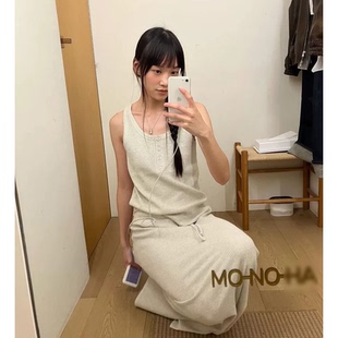 oha半粒扣無袖 秒發(fā) 25夏韓國mo 背心 車靜媛同款 抽繩直筒半身裙