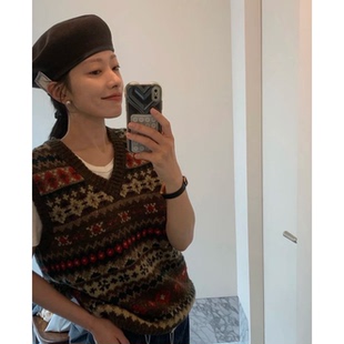 陆续 nic30费尔岛提花50羊毛针织马甲背心女 时髦精25冬韩国urb