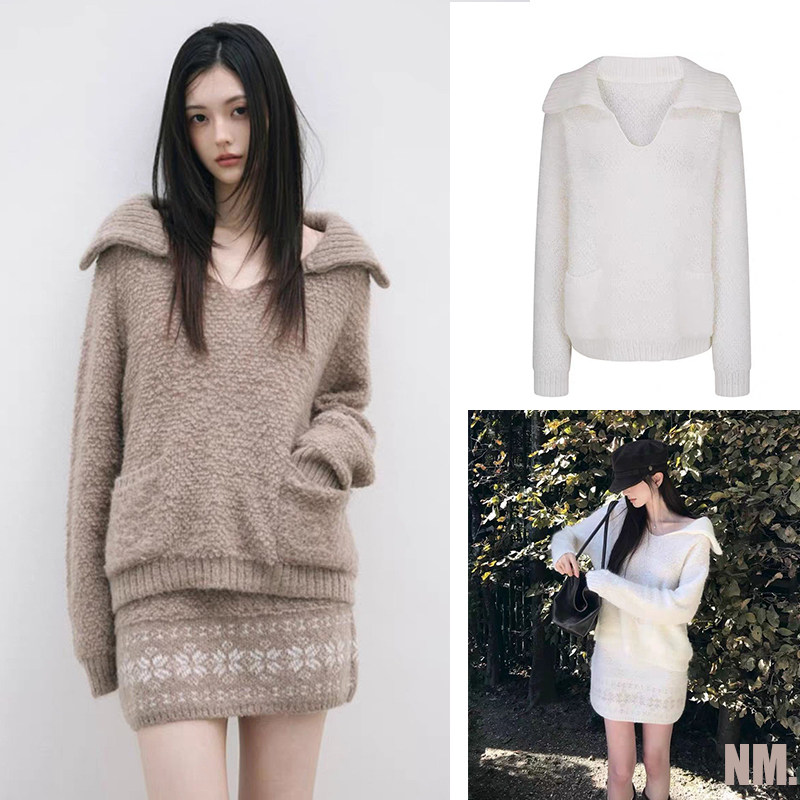 现货！2026超火穿搭一整套纯欲大翻领羊毛针织毛衣雪花半身短裙女,女装/女士精品,时尚套装,淘宝优惠券,粉丝福利购,淘宝优惠卷