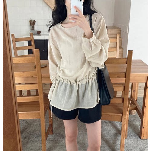 现货！baby酱同款26夏季新款韩国轻薄防晒抽绳收腰套头长袖上衣女