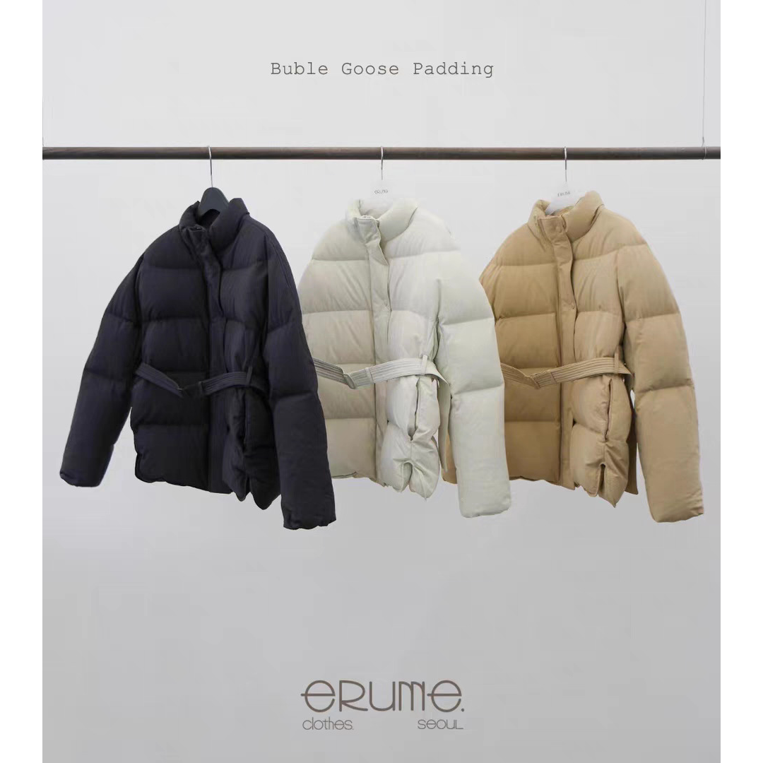 秒发！韩国设计师冬季ER*ME立领腰带新国标90鹅绒羽绒服外套女