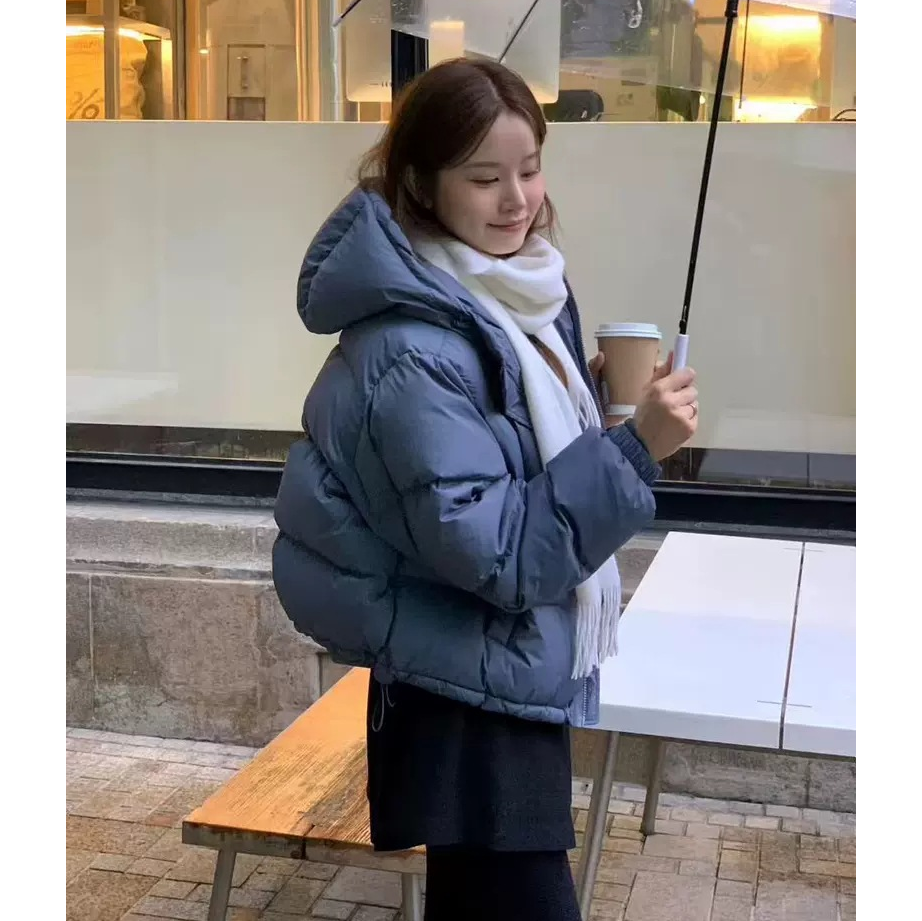 陆续！OUNCE短款连帽羽绒服2025冬韩国气质纯色连帽90鸭绒外套女