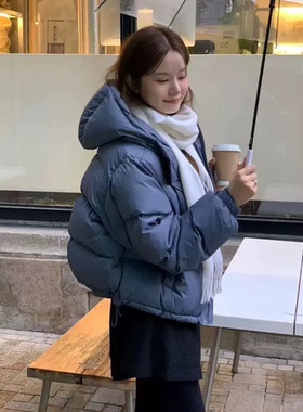 秒发！OUNCE短款连帽羽绒服2025冬韩国气质纯色连帽90鸭绒外套女