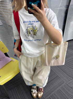 赵露思同款26夏新韩国卡通美少女字母印花白色圆领短袖T恤