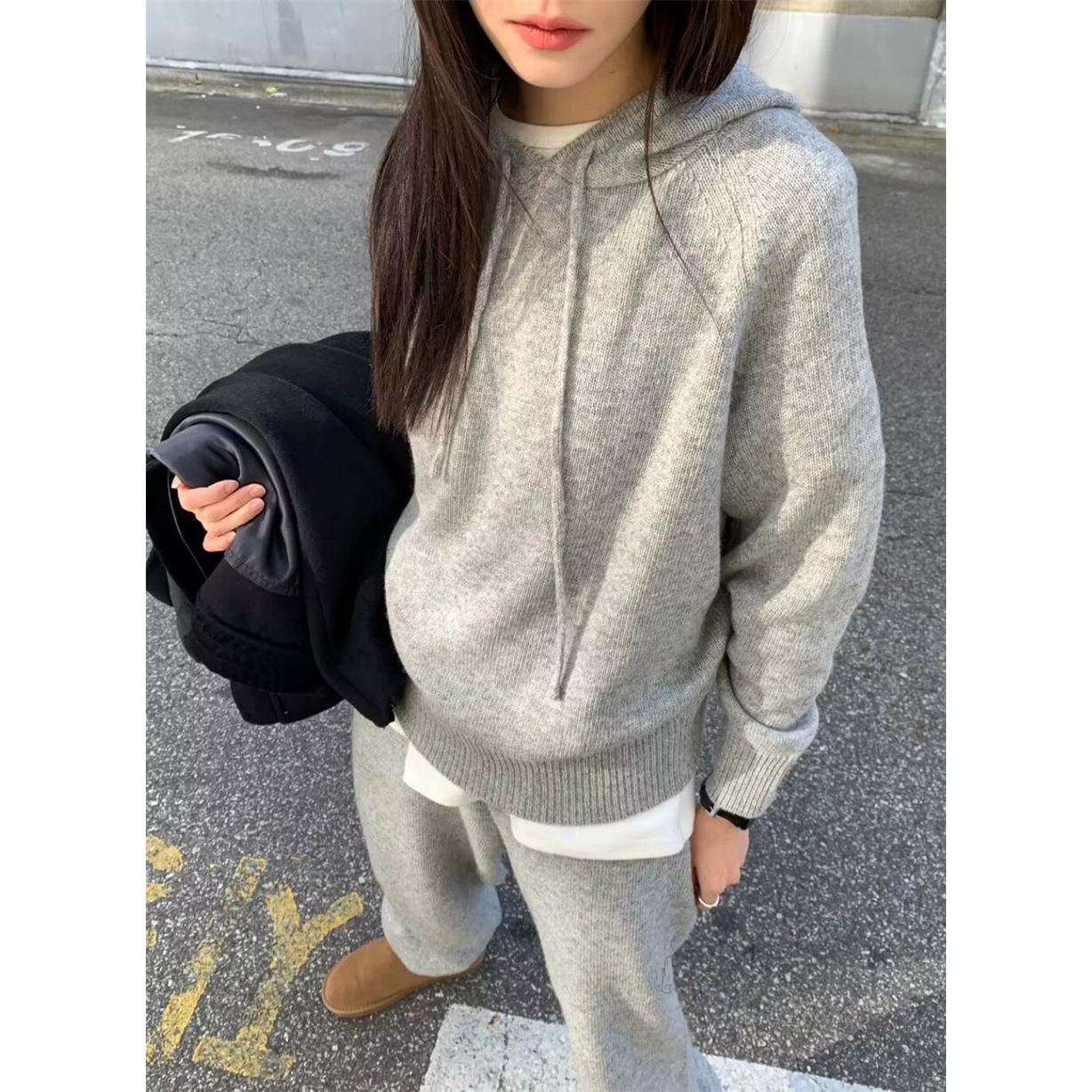 秒发！松弛感运动风套装25秋冬韩国含羊毛连帽毛衣休闲裤两件套女,女装/女士精品,休闲运动套装,淘宝优惠券,粉丝福利购,淘宝优惠卷