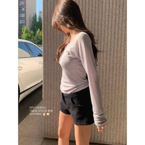 TANNAT竖纹肌理感A字短裤韩国东大门秋季新款纯色百搭显瘦热裤女