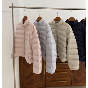 陆续 羽绒服25冬韩国宽松纯色立领新国标90鸭绒拉链外套女 轻薄款
