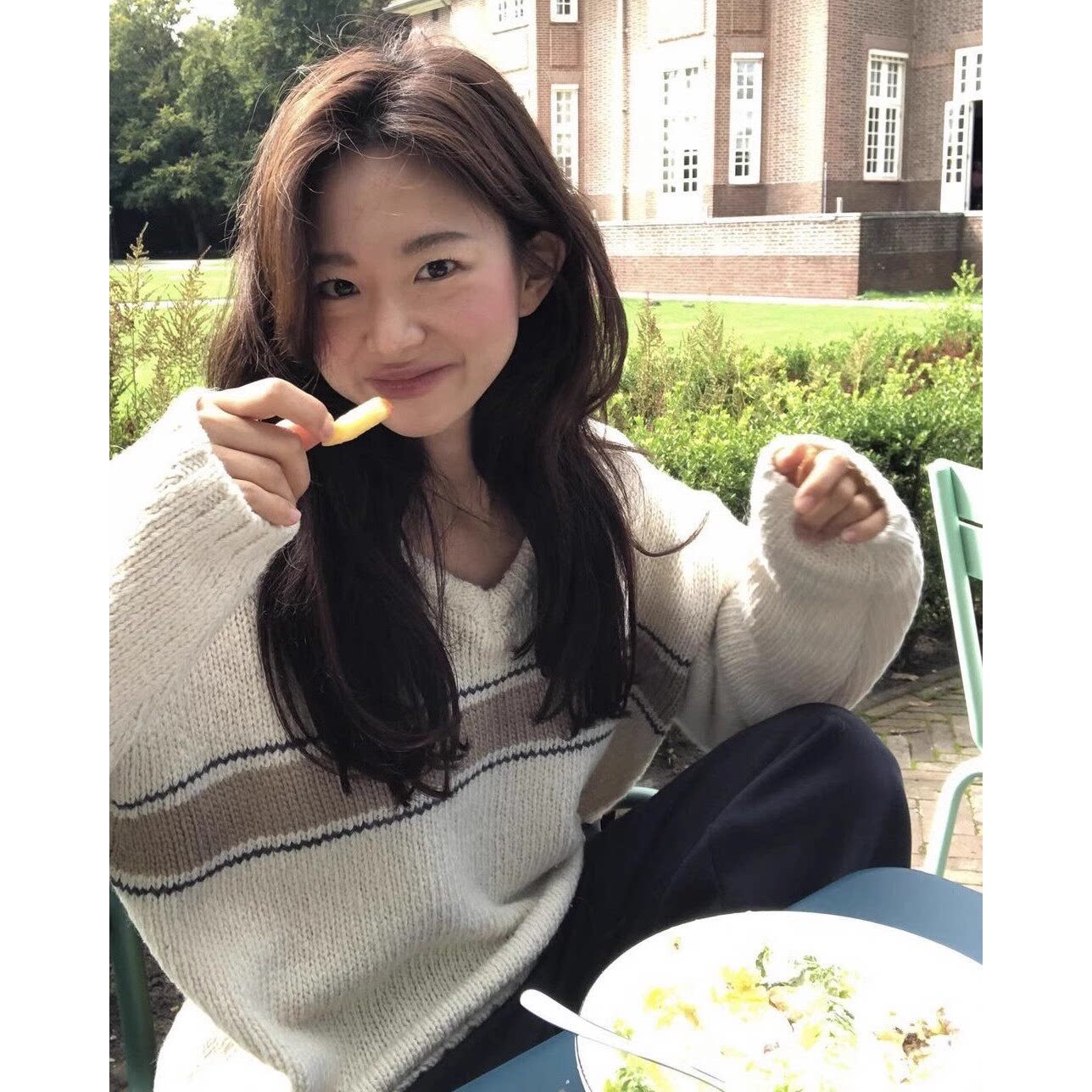 现！fever同款farv*n羊毛毛衣韩国秋款条纹撞色V领套头长袖上衣女图片