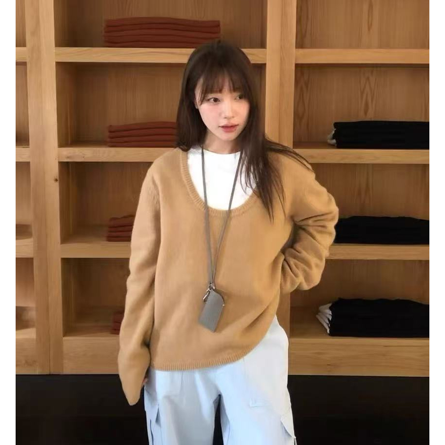 秒发！叠穿推荐~韩国设计师2025秋冬新款M**nd*l羊毛U领针织毛衣