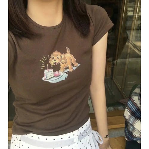 现货！周洁琼同款小狗生日印花T恤韩国26夏新俏皮减龄短袖上衣女