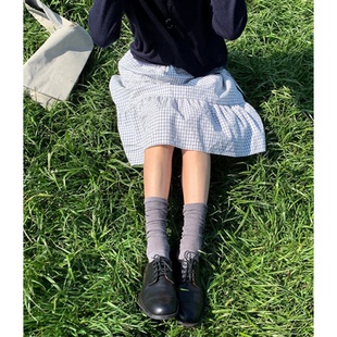 復古格紋半身裙25夏韓國清新減齡系帶松緊腰層次感蛋糕長裙 秒發
