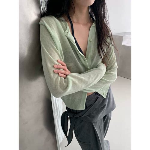 murmur糖果色防晒冰丝开衫韩国2026年春夏新款微透针织长袖上衣女